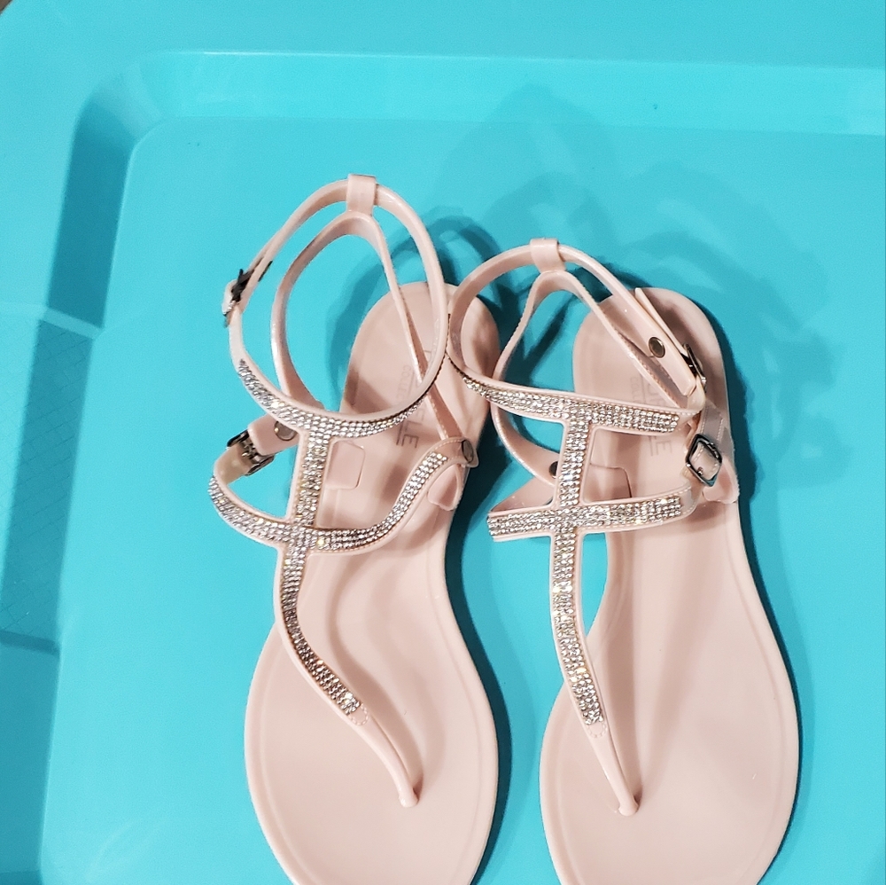 Elegant Rhinestone Embellished Sandals - Cream